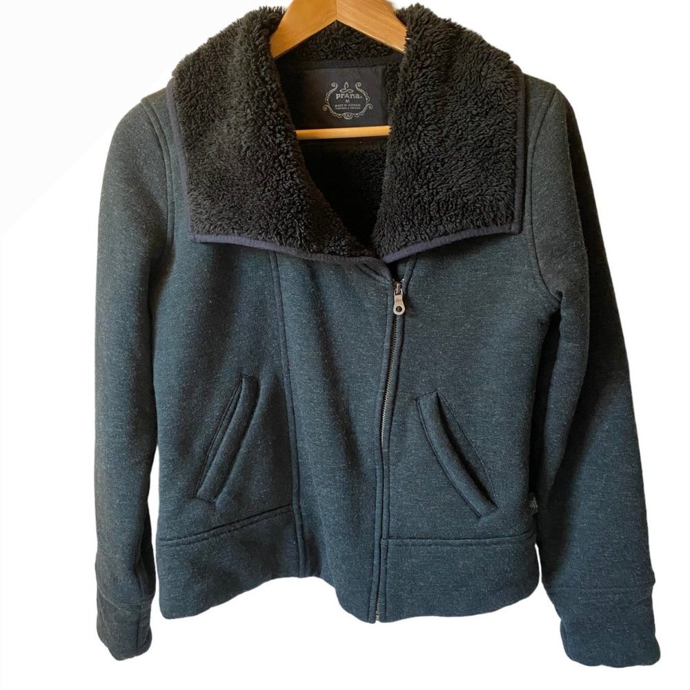 Prana Grace sherpa gray jacket‎ asymmetrical zip front fleece women M